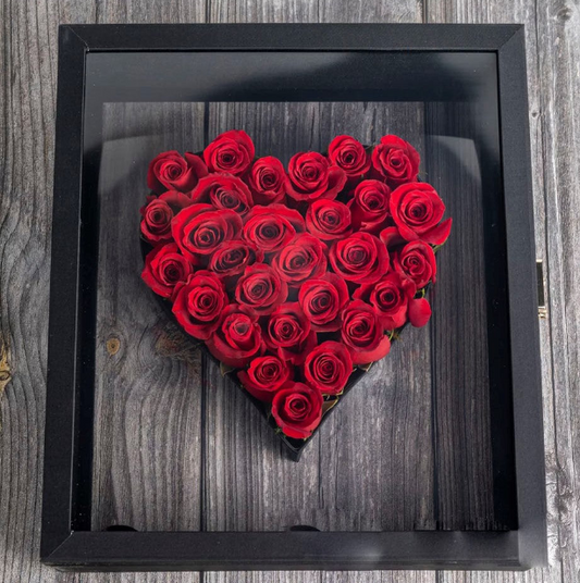 Heart Frame Box with preserved roses.
